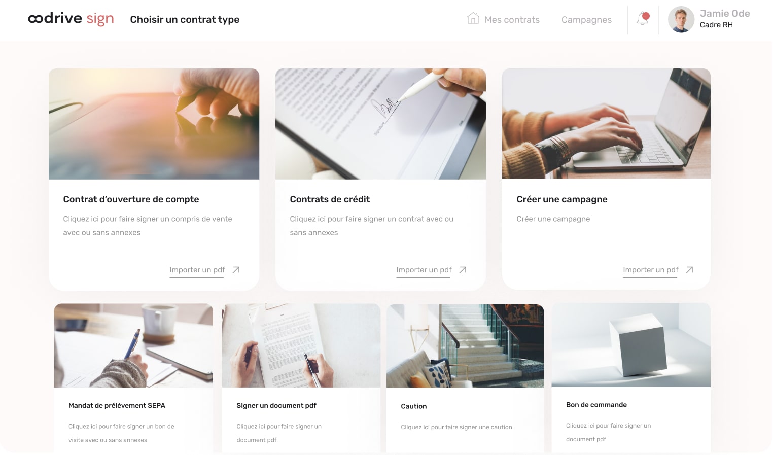 Image, tableau de bord Oodrive Sign, liste des documents