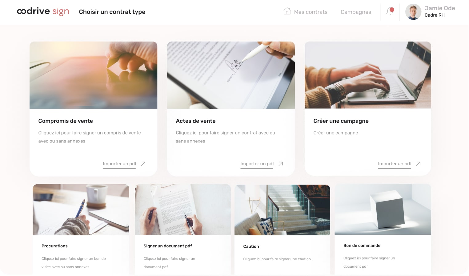 Image, tableau de bord Oodrive Sign, liste des documents
