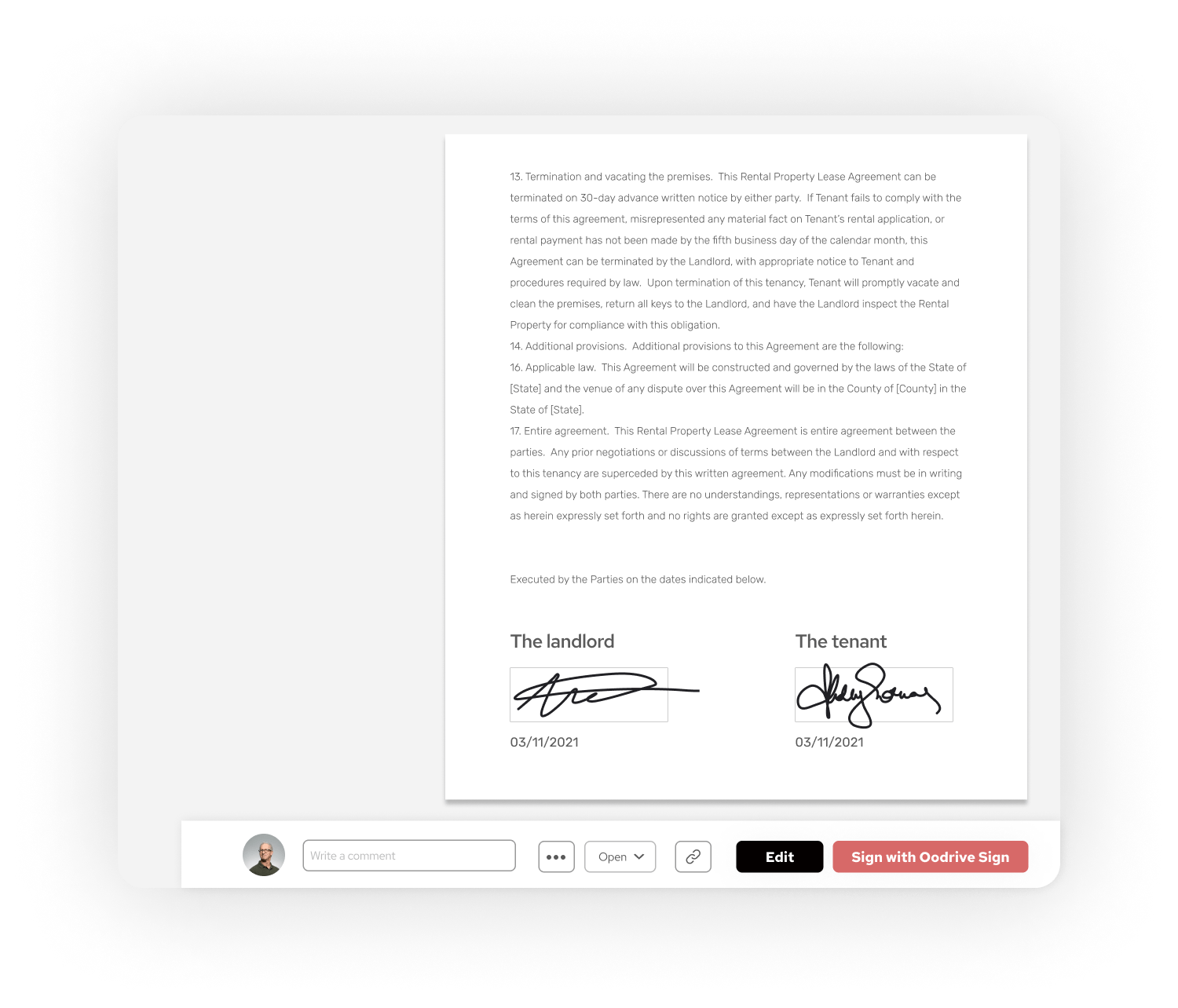 Picture, signed document with oodrive sign